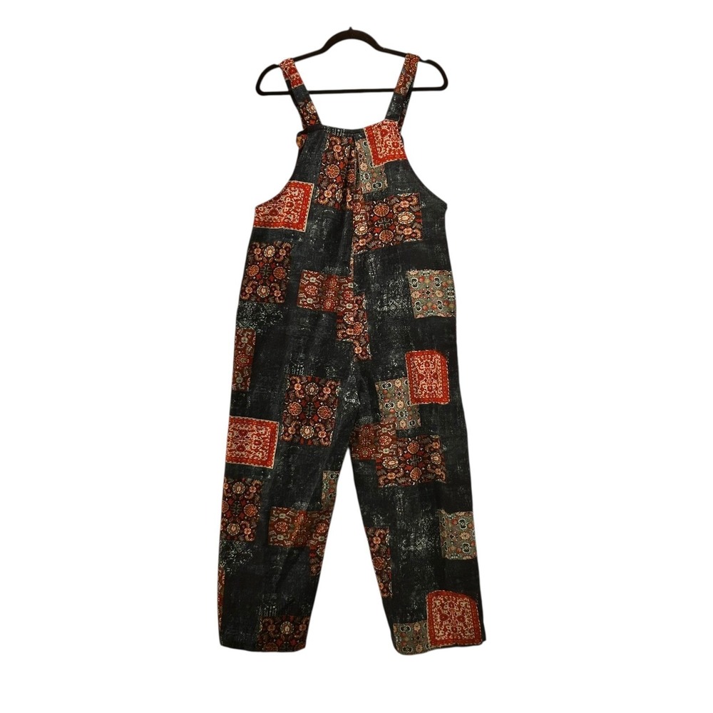 Boho Patchwork Overalls Teal Large - image 1